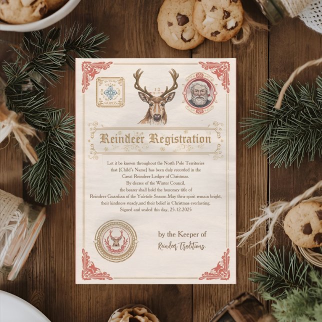 Vintage Reindeer Registration Certificate | North  Invitation (Creator Uploaded)