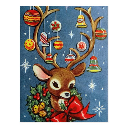 Vintage reindeer retro Holiday Christmas postcard | Zazzle.com