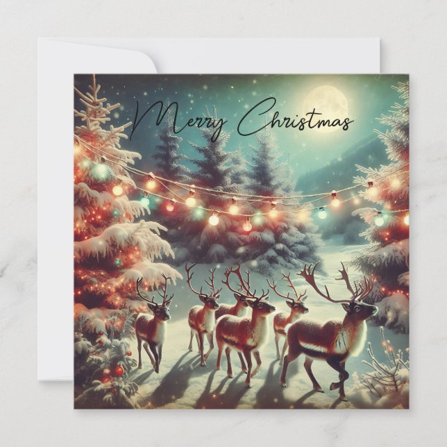 Vintage Reindeers and Christmas Lights   Card (Front)