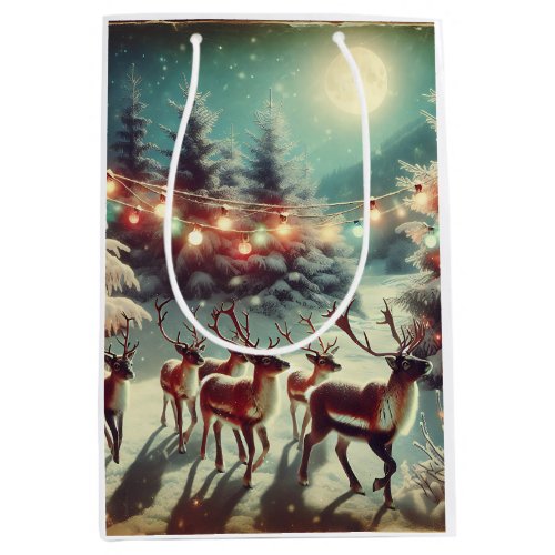 Vintage Reindeers and Christmas Lights   Medium Gift Bag