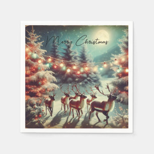 Vintage Reindeers and Christmas Lights Napkins