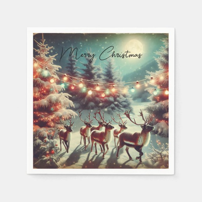 Vintage Reindeers and Christmas Lights   Napkins (Front)