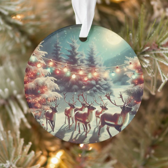 Vintage Reindeers and Christmas Lights Personalize Ornament (Tree)