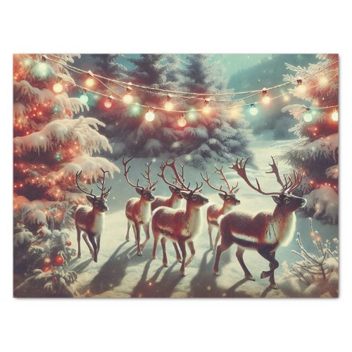 Vintage Reindeers and Christmas Lights   Tissue Paper