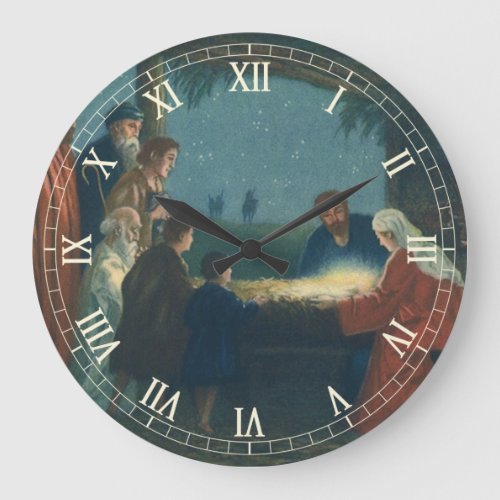 Vintage Religion Adoration of the Shepherds Large Clock