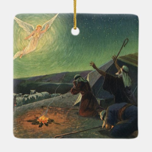Vintage Religion Annunciation to the Shepherds Ceramic Ornament
