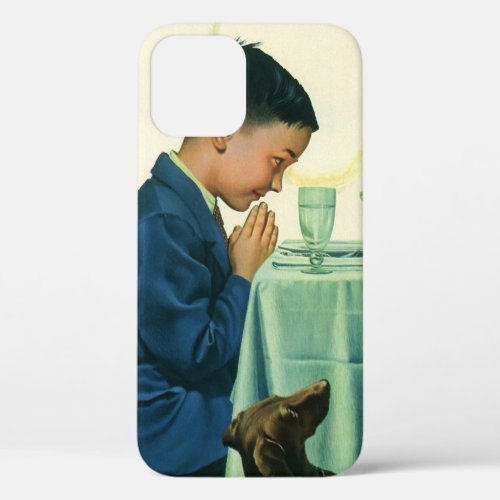 Vintage Religion Boy Saying Grace at Thanksgiving iPhone 12 Case