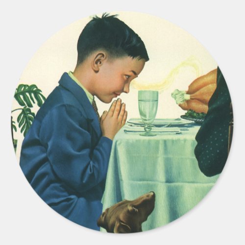 Vintage Religion Boy Saying Grace at Thanksgiving Classic Round Sticker