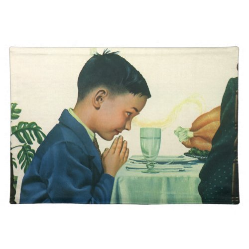Vintage Religion Boy Saying Grace at Thanksgiving Cloth Placemat