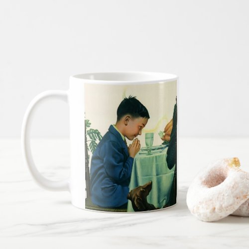 Vintage Religion Boy Saying Grace at Thanksgiving Coffee Mug