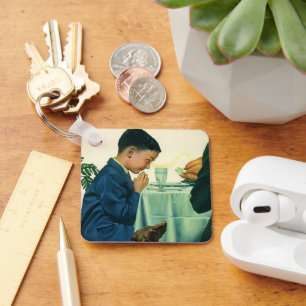 Vintage Religion, Boy Saying Grace at Thanksgiving Keychain
