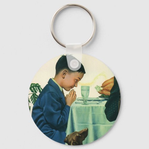 Vintage Religion Boy Saying Grace at Thanksgiving Keychain