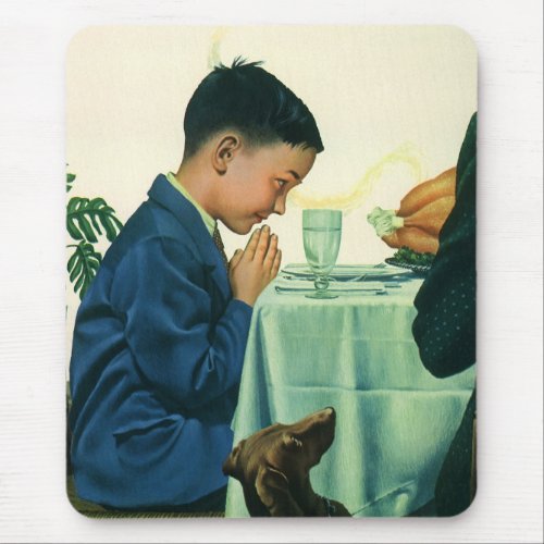 Vintage Religion Boy Saying Grace at Thanksgiving Mouse Pad