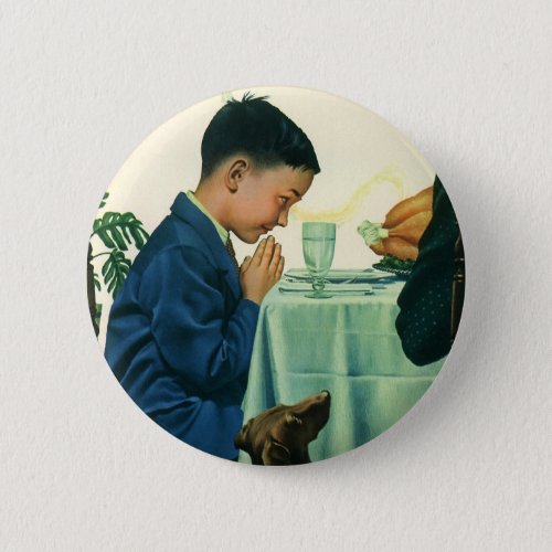 Vintage Religion Boy Saying Grace at Thanksgiving Pinback Button