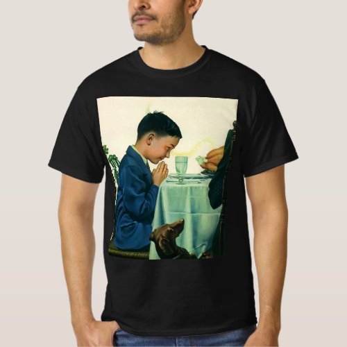 Vintage Religion Boy Saying Grace at Thanksgiving T_Shirt