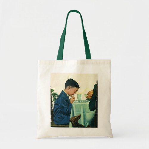 Vintage Religion Boy Saying Grace at Thanksgiving Tote Bag