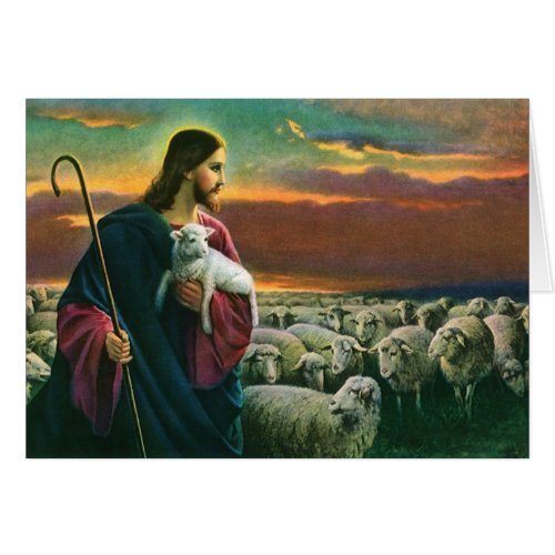 Vintage Religion Christ Good Shepherd with Flock