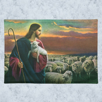 Vintage Religion  Christ Good Shepherd With Flock Cloth Placemat by YesterdayCafe at Zazzle