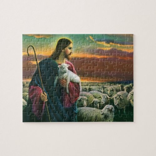 Vintage Religion Christ Good Shepherd with Flock Jigsaw Puzzle