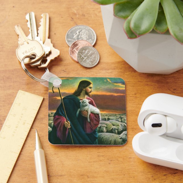 Vintage Religion, Christ Good Shepherd with Flock Keychain (Desk)
