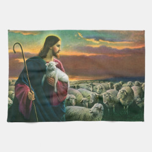 Vintage Religion, Christ Good Shepherd with Flock Kitchen Towel
