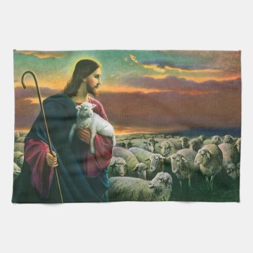 Vintage Religion Christ Good Shepherd with Flock Kitchen Towel