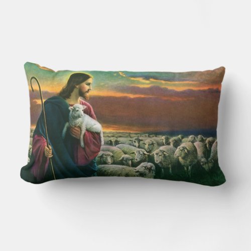 Vintage Religion Christ Good Shepherd with Flock Lumbar Pillow