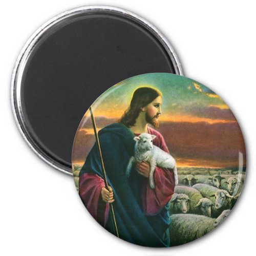 Vintage Religion Christ Good Shepherd with Flock Magnet