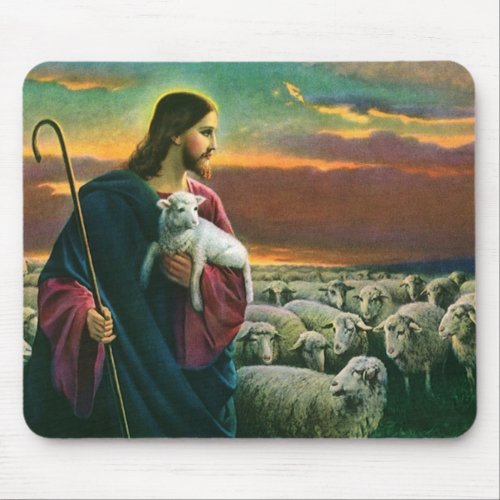 Vintage Religion Christ Good Shepherd with Flock Mouse Pad