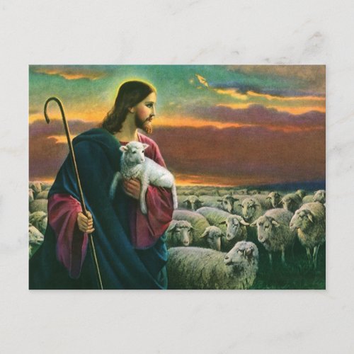 Vintage Religion Christ Good Shepherd with Flock Postcard