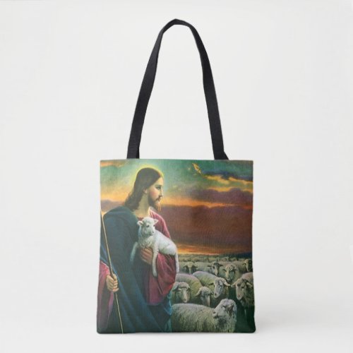 Vintage Religion Christ Good Shepherd with Flock Tote Bag