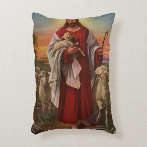 Vintage Religion Christ the Good Shepherd Flock Accent Pillow