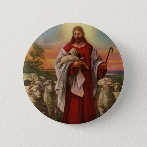 Vintage Religion Christ the Good Shepherd Flock Button