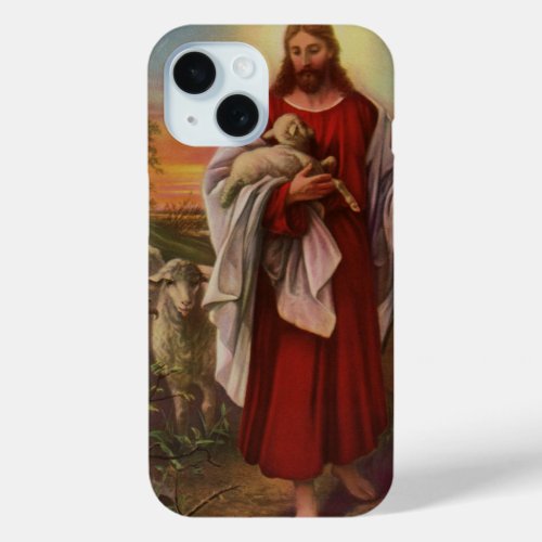 Vintage Religion Christ the Good Shepherd Flock iPhone 15 Case