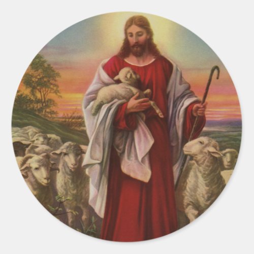 Vintage Religion Christ the Good Shepherd Flock Classic Round Sticker