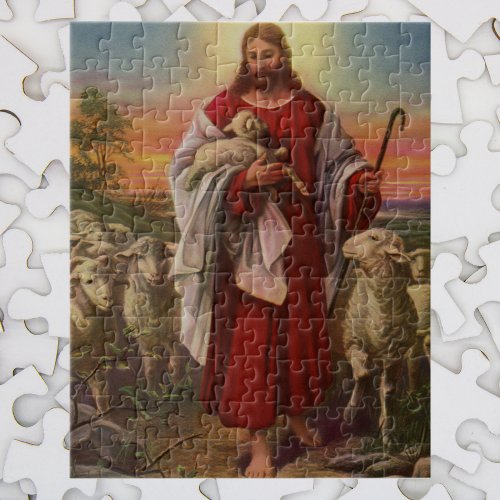 Vintage Religion Christ the Good Shepherd Flock Jigsaw Puzzle