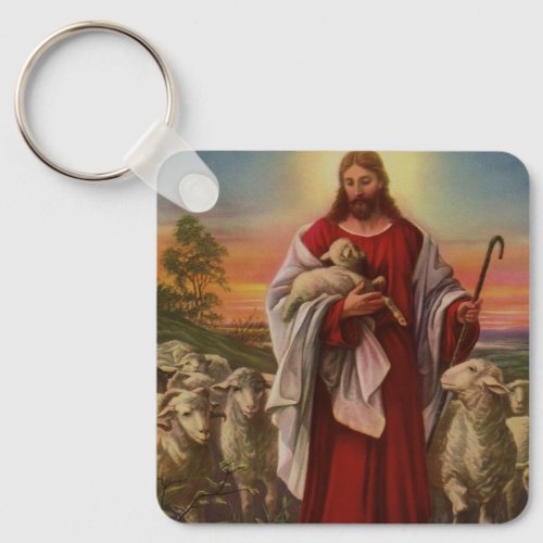 Vintage Religion Christ the Good Shepherd Flock Keychain