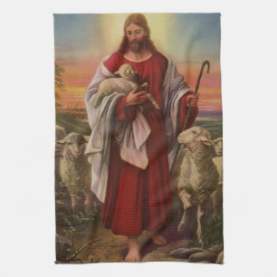 Vintage Religion, Christ the Good Shepherd Flock Kitchen Towel
