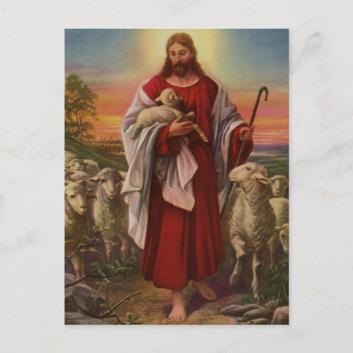 Vintage Religion Christ the Good Shepherd Flock Postcard