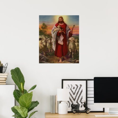 Vintage Religion Christ the Good Shepherd Flock Poster