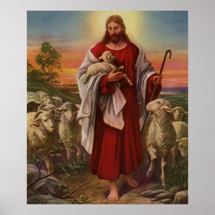 Vintage Religion Christ The Good Shepherd Flock Poster Zazzle Com
