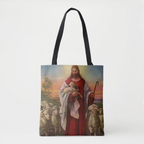 Vintage Religion Christ the Good Shepherd Flock Tote Bag