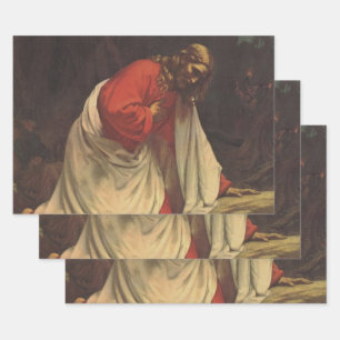Vintage Religion Jesus Christ Garden of Gethsemane Wrapping Paper Sheets