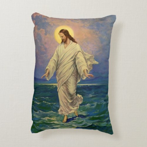 Vintage Religion Jesus Christ is Walking on Water Accent Pillow