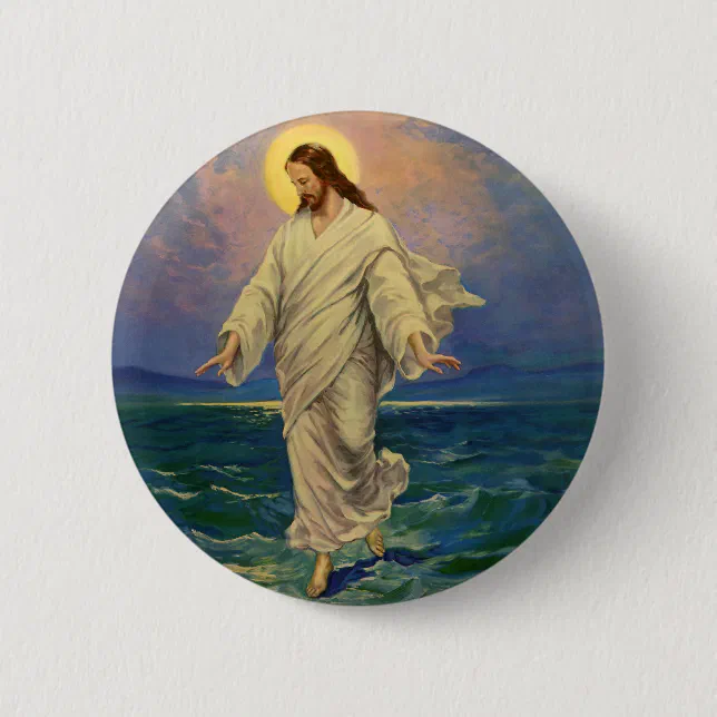 Vintage Religion, Jesus Christ is Walking on Water Button | Zazzle