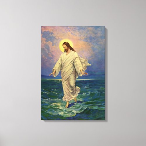 Vintage Religion Jesus Christ is Walking on Water Canvas Print