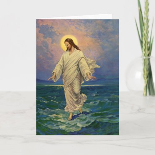 Vintage Religion Jesus Christ is Walking on Water Card