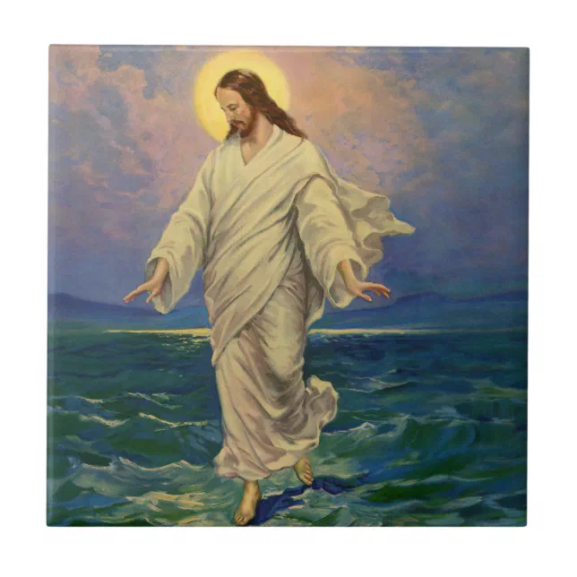 Vintage Religion, Jesus Christ is Walking on Water Ceramic Tile | Zazzle