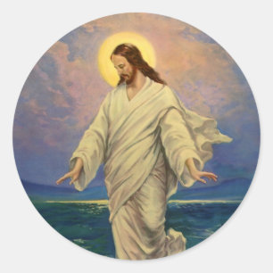 Vintage Religion, Jesus Christ is Walking on Water Classic Round Sticker