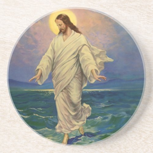 Vintage Religion Jesus Christ is Walking on Water Coaster